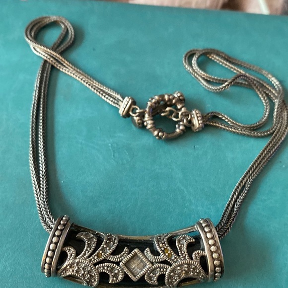 Necklace in black & silver with toggle - Picture 1 of 7